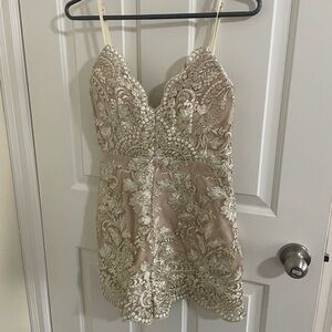 Selfie Leslie Cream and Gold Embellished Romper